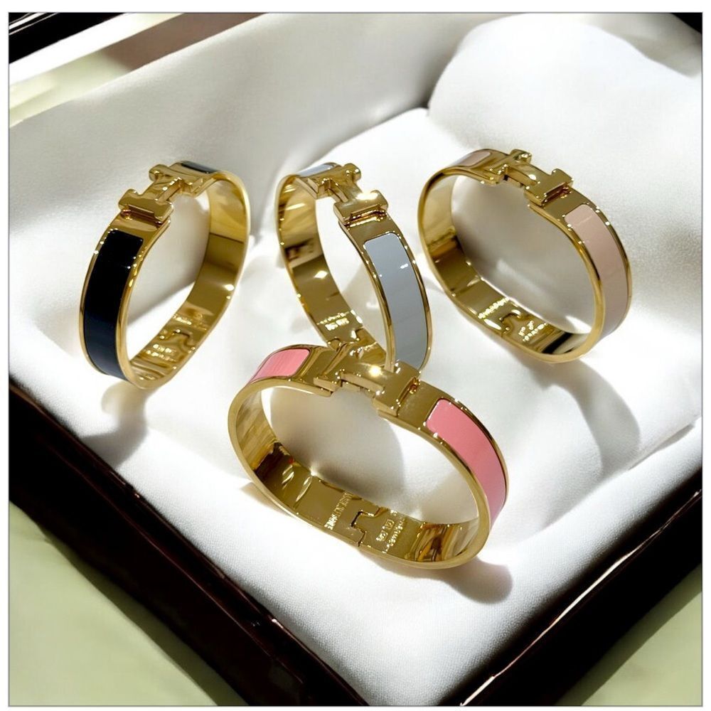 Chic 18K Gold plated and Gray Enamel Women's H Bracelet